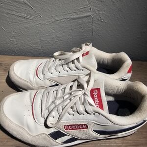 Reebok Men's White and Navy Sneakers with Red Accents